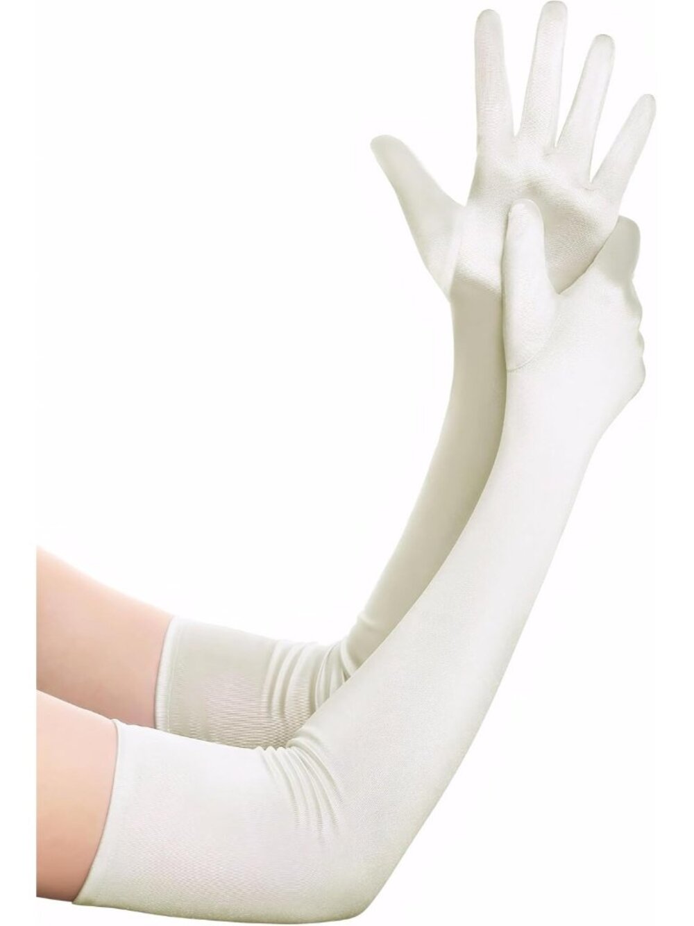 Women White Long Elbow Length 1920s Gatsby Satin Opera Bridal Wedding Gloves